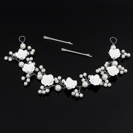CURASA Wedding Hair Accessories White Flower Headband for Flower Girl Hair Accessory,Pearl Bridal Headband for Girl Princess Hair Accessories for Wedding,Birthday and First Communion