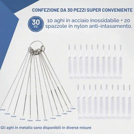 10 Pezzi Metallo Ago pulire doccia con 20 Pezzi Spazzola pulizia doccia, Strumento Pulizia Fori Piccoli Setole Anti-Intasamento per Soffione Doccia a Fessura per Spazi Tra Gli Ugelli, Bagno Domestico