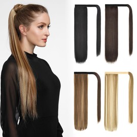 Yamel Ponytail Extension Medium Brown Long Straight 20 Inch Upgrade Wrap Around Fake Ponytail Synthetic Hair Extensions Clip in Ponytail Hairpiece for Women