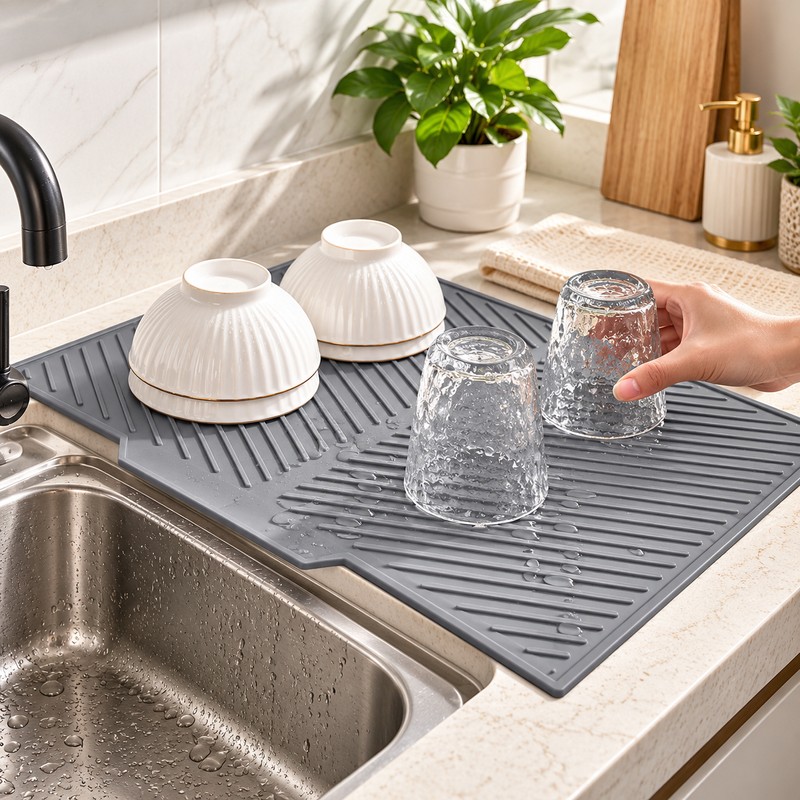 Silicone Dish Drying Mat for Kitchen Countertops – Non-Slip, Multi-Purpose