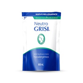 GRISI | Jabón Líquido para Manos Neutro Rellenapack, 800 ml | Hipoalergénico | Rinde para rellenar más de 3 botellas de 250 ml.