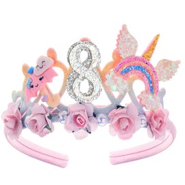 8th Birthday Crown With Rainbow Wing for Girls - Headband, Tiara, and Decoration for 8 Year Old - Disposable