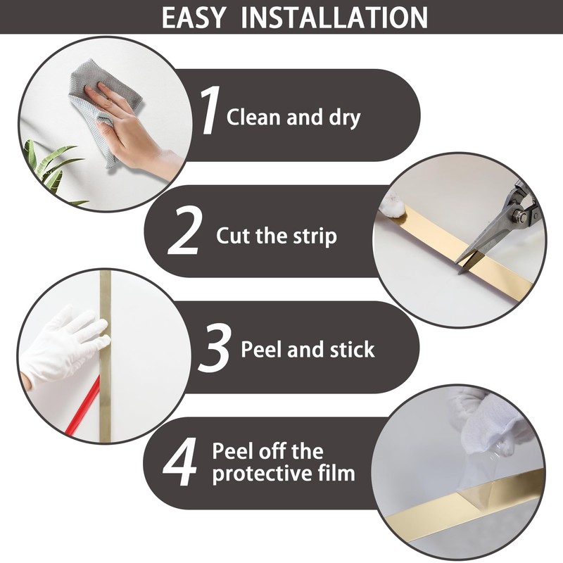 Lunghaa Peel and Stick Metal Finish Molding Trim, Stainless Steel