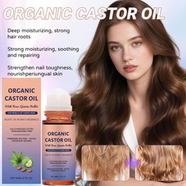 Aceite de Ricino Orgánico con Rodillo de Cuarzo Rosa,Roll-on de Aceite de Ricino Orgánico,Ingredientes Naturales, Nutre Suavemente la Piel,Hidratación Profunda y Suavizante (1PCS)