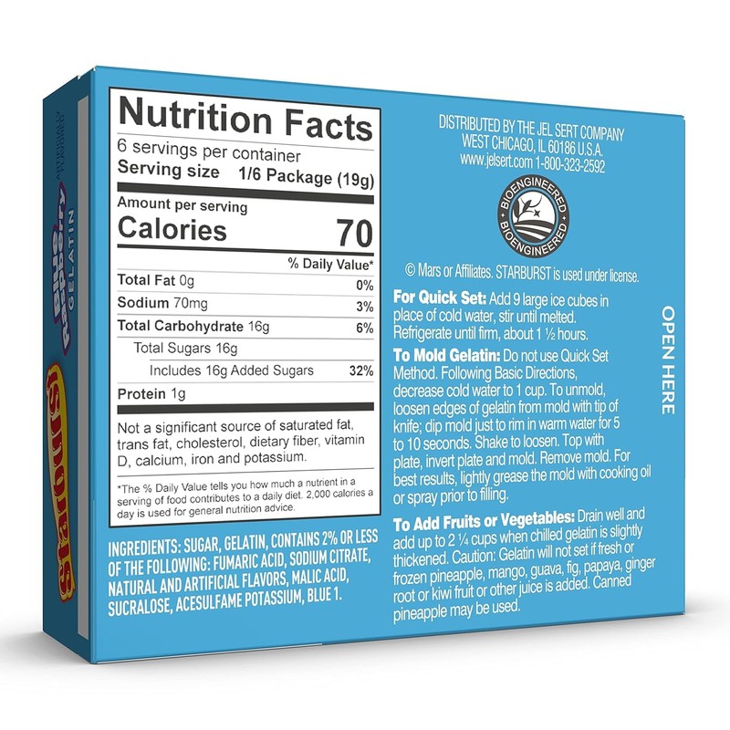 Starburst Gelatin, Blue Raspberry, 3.93 OZ, 6 CT (Pack of
