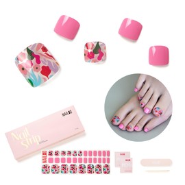 NAILOG Foot Semi-Hardened Gel Nail Stickers (32 Pieces), Foot Nail Seal Hardening Type, Long Lasting, Salon Quality, Nail Stickers, Nail Kit, Beautiful Gloss, Colorful Nails, Flowers | Season
