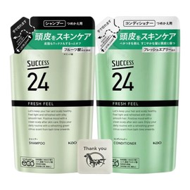 Success 24 Fresh Feel, Green Citrus Scent, Shampoo Refill, 11.8 fl oz (320 ml) + Conditioner Refill, 10.4 fl oz (320 ml), 1 Bag Set + Bonus Kunutonn Original Logo