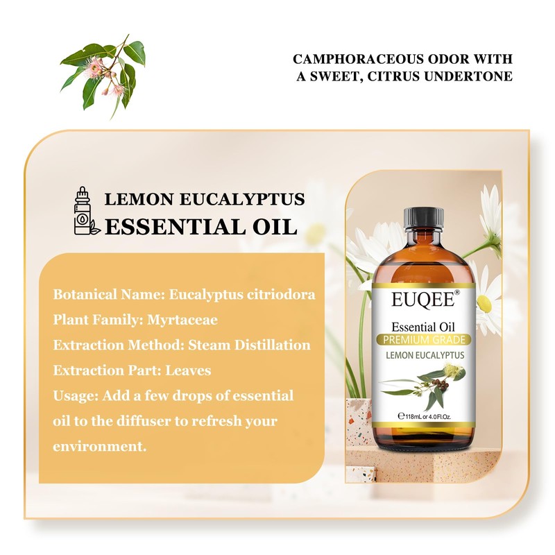 EUQEE Lemon Eucalyptus Essential Oil Pure Lemon Eucalyptus Oil, Large