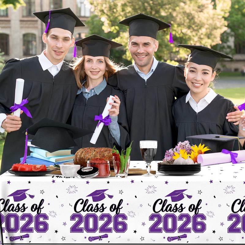 Graduation Tablecloth Purple Graduation Decorations Gongrats Grad Tablecloth 2026 Graduation
