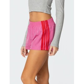 Adoeren Women Y2k Side Striped Track Shorts Elastic Waist Wide Leg Sweat Shorts Casual Sports Active Going Out Shorts(Pink,S)