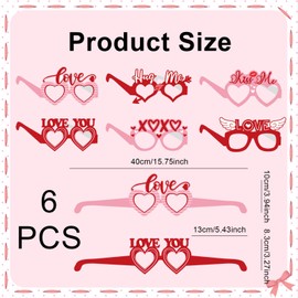 iwiio 6Pcs Valentines Decorations Party Glasses Heart Glasses Pink and Red Love Heart Glasses Paper Glasses for Valentines Day Fancy Dress Costume Photo Props Accessory