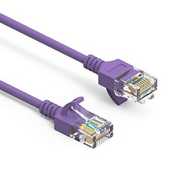 SF Cable 50ft Cat 6A UTP Slim Ethernet Network Booted Cable, RJ45 Plug, 28AWG, Pure Copper Wire - Purple
