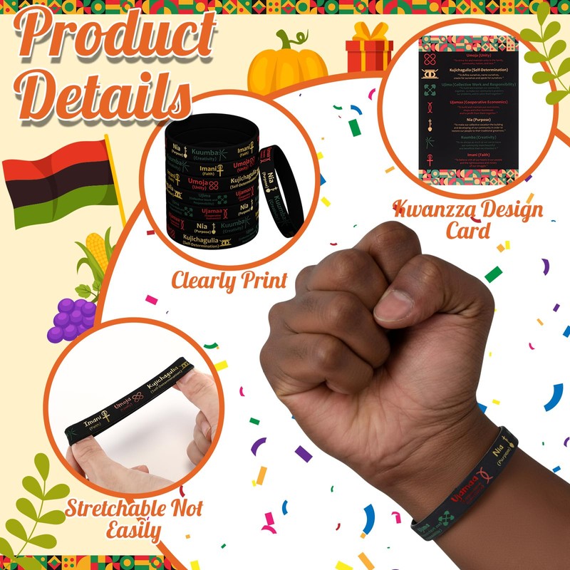 100 Sets Kwanzaa Silicone Bracelet Bulk African Rubber Wristband