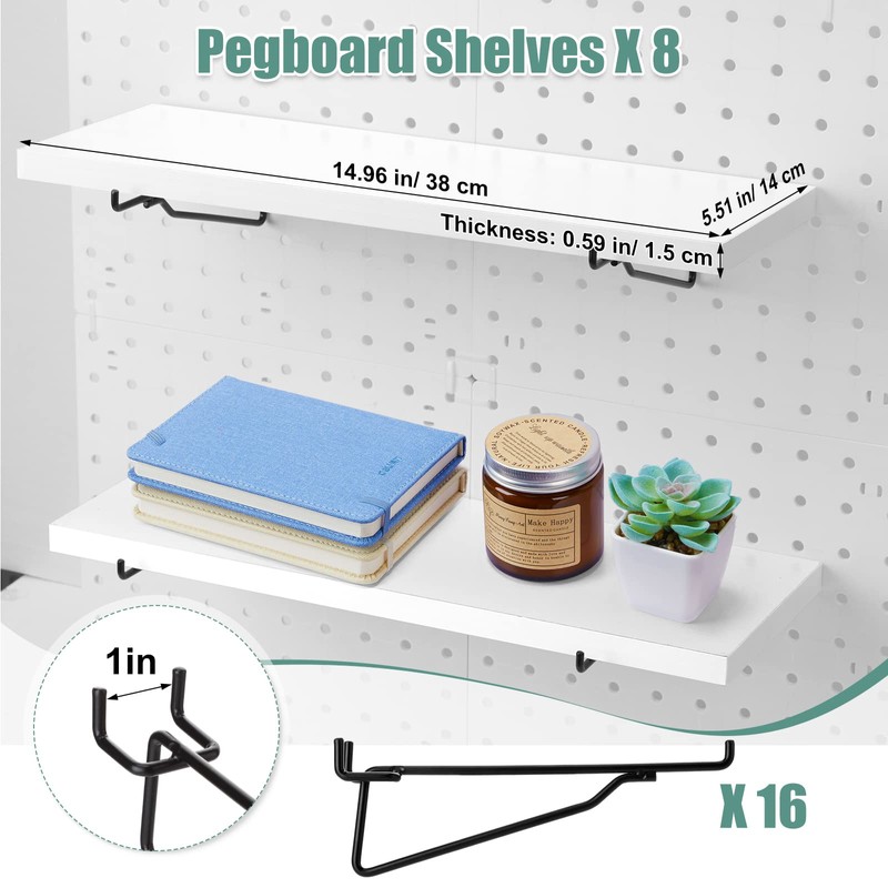 Qunclay 8 Pack Pegboard Shelf Set Wooden Shelves with Metal