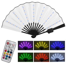 Gexmil Party LED Glowing Colorful Chinese Hand Held Folding Fan with Remote Control Stage Performance Show Light Up Fan Birthday Party Dance Gift Wedding Night Bar Club Fluorescent Props, Multicolor
