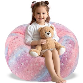 AmiCera Bean Bag Cover, Kids Bean Bag without Filling, Rainbow Beanbags for Children, Flannel Comfortable & Safe Kids Sofa, Stuffed Animal Storage Baby Bean Bag Chair, Kids Bedroom Furniture, Pink