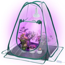 Meonum Mini Greenhouse with 10W 200 LED Grow Light Bulbs for Indoor, 27 x 27 x 30 Pop Up Small Greenhouse Cover with Bottom Waterproof Bottom Mat for Indoor Outdoor Plants Seed Starting