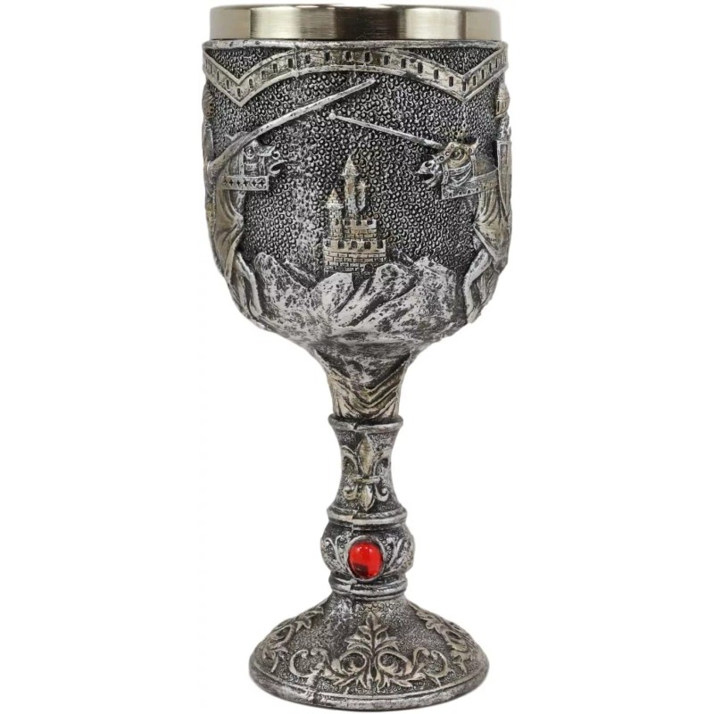 Medieval Castle Jostling Knights On Horse King's Tournament Wine Goblet