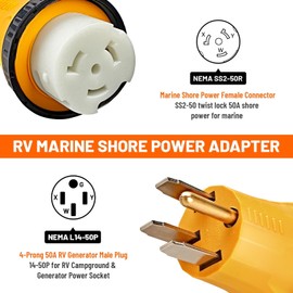 MECMO NEMA 14-50P to SS2-50R Twist Lock RV Generator Adapter, 50 Amp 14-50P RV Generator Plug to Shore Power Adapter, 125/250V for 50A Transfer Switch Power Inlet Box, RV Camper, Generator to House