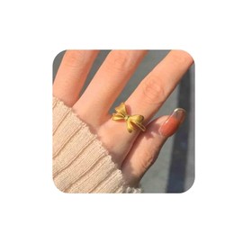 Aneneiceera Vintage Gold Bow Rings Gold Bow Tie Rings Open Bow Finger Rings Adjustable Bowknot Knuckle Ring Metal Ribbon Ring Hand Jewelry for Women