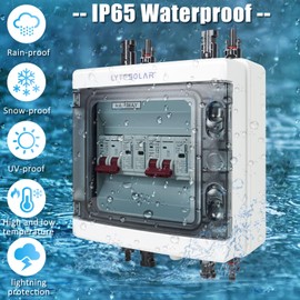 LyteSolar 2 String Solar Disconnect Switch PV Combiner Box, 63 Amp DC Circuit Breaker Box, Equipped with Surge Protector&Solar Panel Connectors, IP65 Waterproof Plug-and-Play 500V