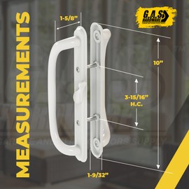 G.A.S Hardware 10" Olympus Sliding Patio Glass Door Center Latch Position White Pull Handle Set Replacement - fits 3 ¹⁵/₁₆ inches Hole Spacing, and 1-1/4" to 2-1/4" Door Thickness