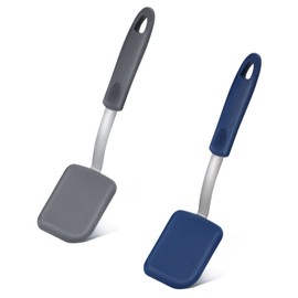 KINBOM 2pcs Small Silicone Cookie Spatulas, Mini Silicone Spatula Set Heat Resistant Kitchen Flexible Turner Spatula Nonstick Silicone Kitchen Utensils for Egg Pancake Cookies (Blue, Gray)