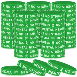 Leyndo 200 Pcs Mental Health Awareness Silicone Bracelet Green Rubber Silicone Wristbands Bulk Unisex Motivational Mental Health Bracelet Gift for Women Men Teen Public Charity Events Supplies