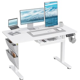 DSNAPE Electric Standing Adjustable Desk with Drawers, 48" x 24" Sit Stand Up Desk Adjustable Height with Side Storage for Home and Office, White