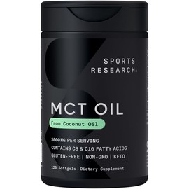 Sports Research MCT Oil Capsules derived from Coconut Oil | Keto Fuel for The Brain & Body | High Potency 3000 mg | Derived from Non-GMO Coconuts (120 Softgels)