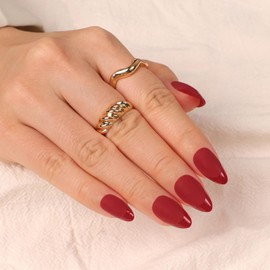 Artquee Red Almond Press on Nails Short Fake Nails with Glossy French Tips in a Matte Finish Reusable False Stick on Fingernails for Women Kit - 32 Pcs in 16 Sizes