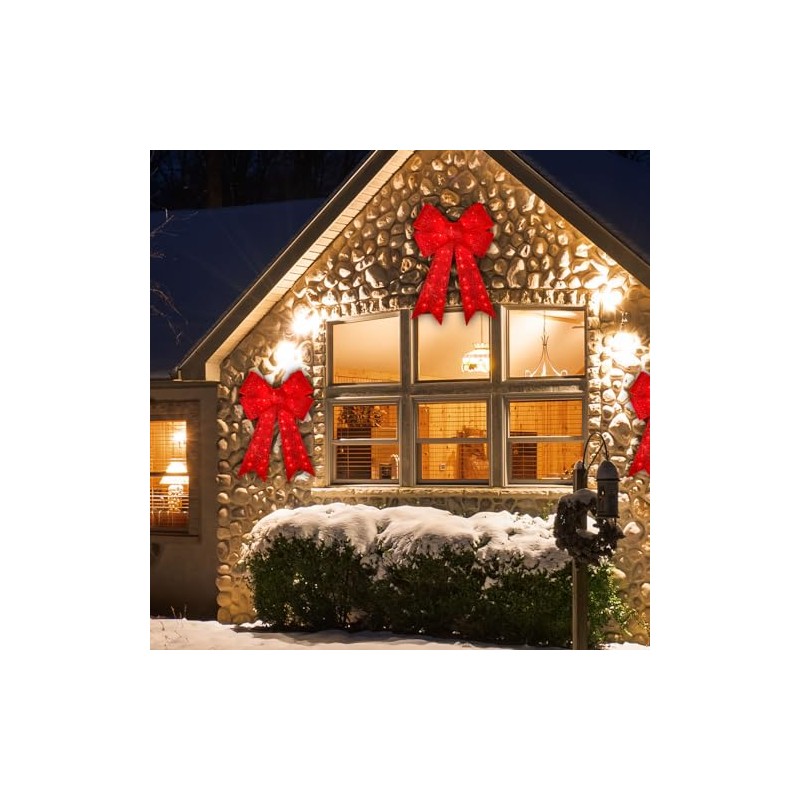 JUSTPRO 40" 99 LED Lighted Red Sparkly Bow Christmas Decoration