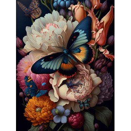 Wenfdrtr Butterfly Paint by Numbers Adult DIY Hand Painted Oil Painting Kit for Adults Butterfly, with Brushes and Acrylic Paint (Frameless, 30 x 40 cm)