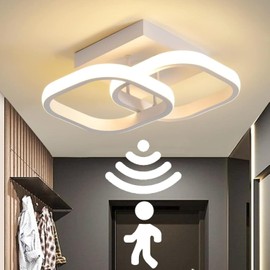 LED Motion Sensor Ceiling Light Indoor, EIDEARAY 22W Warm White 3000K Ceiling Light, Square design Sensor Light,24*20*9CM，Suitable for Garages, Hallway, Aisle, Porch, Corridor，Entrance，Lof (White)