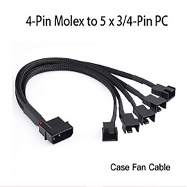 4-Pin Molex to 5x 3-Pin / 4-Pin PMW 12V PC Case Fan Power Supply Cable, 3-Pin or 4-Pin (PWM Plug) to Molex Computer Cooler Cooling Fan Splitter Y Power Cable