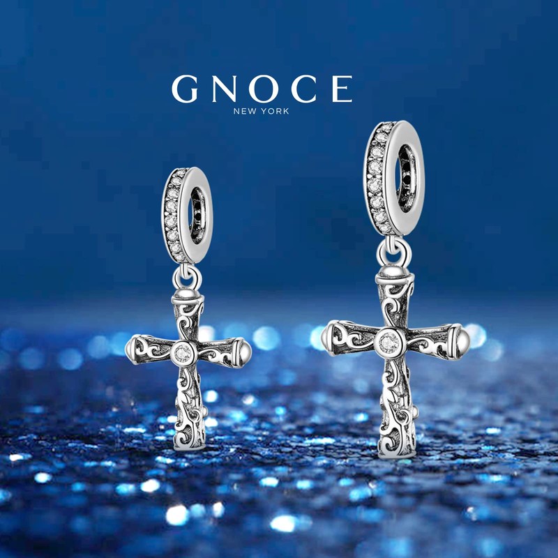 GNOCE Retro Cross Pendant Charm Sterling Silver Dangle Charm Fit