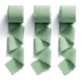 MORSUNBELA Chiffon Ribbon Eucalyptus Green 1.5 Inch x 7 Yd Gift Ribbon Fabric Ribbon Fringe Ribbon Green Wedding Decorations Ribbons for Gift Wrapping Green