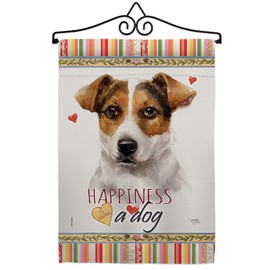 Breeze Decor Russell Terrier Happiness Garden Flag Set Wall Hanger Dog Puppy Spoiled Paw Canine Fur Pet Nature Farm Animal Creature House Banner Small Yard Gift Double-Sided, Made in USA