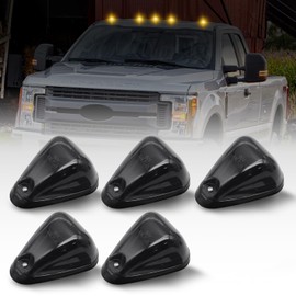 AUTOARIUM 5Pcs Cab Roof Lights Smoke LED Lens Marker Amber For Ford F-250 F-350 F450 F-550 F-650 F-750 E-150 E-250 E-350 E-450 1999-2016 Super Duty Pickup Trucks
