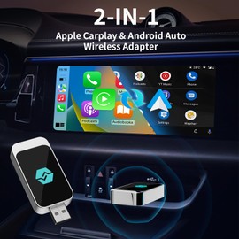 Wireless Android Car and Carplay Wireless Adapter, Convert Wired Android Car/Carplay to Wireless, Type-C and USB, Plug and Play for iOS 10+/Android 11+
