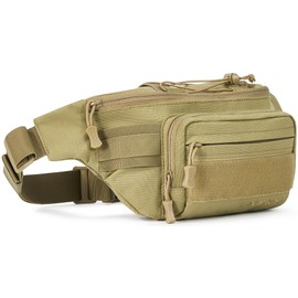 AMHEH Tactical Fanny Pack Military Army Waist Bag Belt Molle Hip Bum EDC Running Pouch for Men Women 3.5L (Khaki)