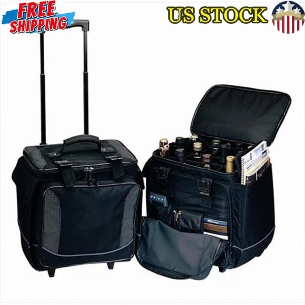 Unbranded 12 Bottle Rolling Wine Cooler Case Padded Laptop Pocket