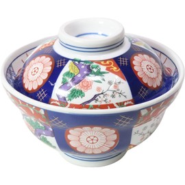 セトモノホンポ(Setomonohonpo) Japanese 6.2 Inches Diameter Porcelain Nishiki Botan Donburi Ramen Noodle Soup Rice Bowl with Lid