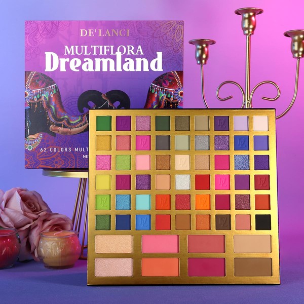 DE'LANCI All in one eyeshadow palette, elephant professional eye shadow, 54 eyeshadow palette, 4 blushes, 2 highlighters, 2 contour palettes, multichrome eyeshadow, ideal for beginners in make-up