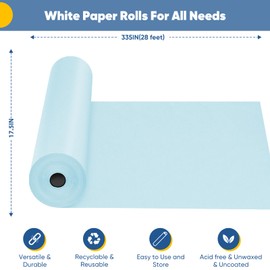 Light Blue Easter Gift Wrapping Paper, 17.5"x335" Eid Bulletin Board Construction Paper, Art Kraft Craft Easel Drawing Paper Roll, Perfect for Wedding, Birthday, Baby Shower, DIY Bouquet 110GSM 75LB