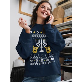 Tstars Ugly Hanukkah Sweatshirt for Women Teen Girls Tacky Chanukah Christmas Jewish Holiday Sweatshirts Small Navy