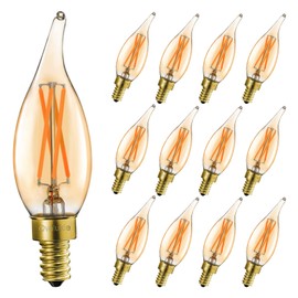 Owilukie Chandelier Amber Light Bulbs 4W (40W Equivalent), Amber Candelabra Candle E12 LED Bulb Type B Soft Warm White Color 2200k,Dimmable for Dining Room,Light Fixture,Chandelier,12 Pack
