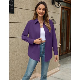 Zeagoo Oversized Button Up Shirts for Women Casual Collar Tops Loose Button Down Long Sleeve Blouse Spring XL Purple