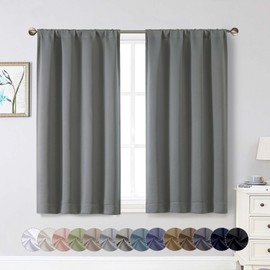 WelvetBLK Light Grey Room Darkening Curtains for Bedroom Living Room 45 Inch Length 2 Panels Set, Soft Solid Thermal Insulated Rod Pocket Short Curtains Drapes, Light Grey, 2PCS Each 40" Wx45 L