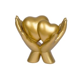 PUHOZN Heart Hands Sculpture Gold Decor Living Room Accent Home Decor 6.5 ”Resin Couples Figurine Modern Love Statue Centerpiece for Shelf Table Desk Office Romantic Gift for Women Mom Girlfriend